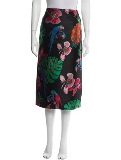 Pre-owned Valentino Floral Print Midi Length Skirt W/ Tags In Black