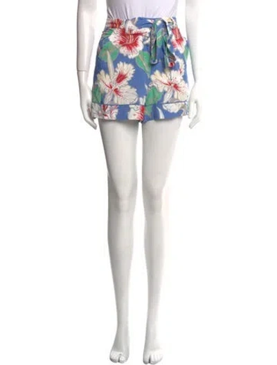 Pre-owned Valentino Floral Print Mini Shorts In Blue