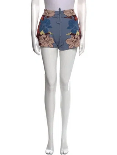 Pre-owned Valentino Floral Print Mini Shorts In Blue