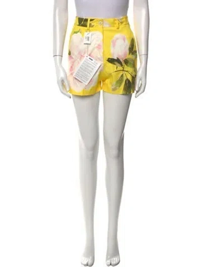 Pre-owned Valentino Floral Print Mini Shorts W/ Tags In Yellow