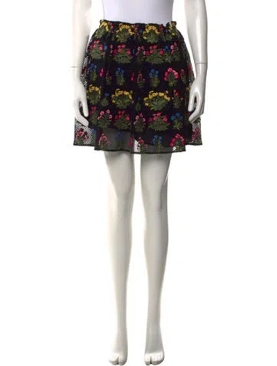 Pre-owned Valentino Floral Print Mini Skirt In Black