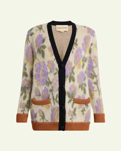Valentino Floral-print Mohair V-neck Cardigan In Multi