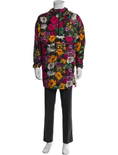 Pre-owned Valentino Floral Print Parka In Black