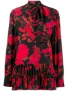 Valentino Floral Print Pleated Blouse In Black