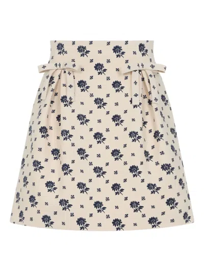 VALENTINO FLORAL-PRINT PLEATED SKIRT