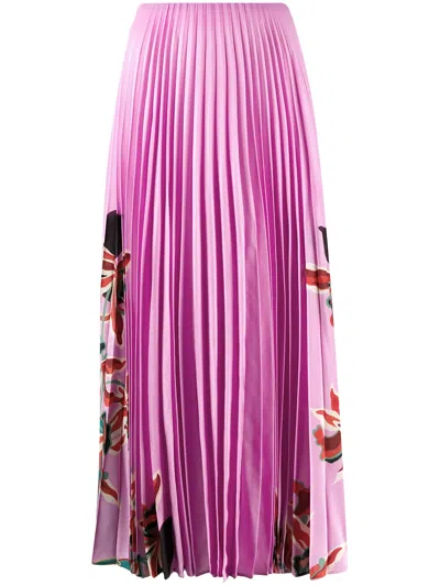 Valentino Orchid Jungle-print Silk Pleated Skirt In Cherry