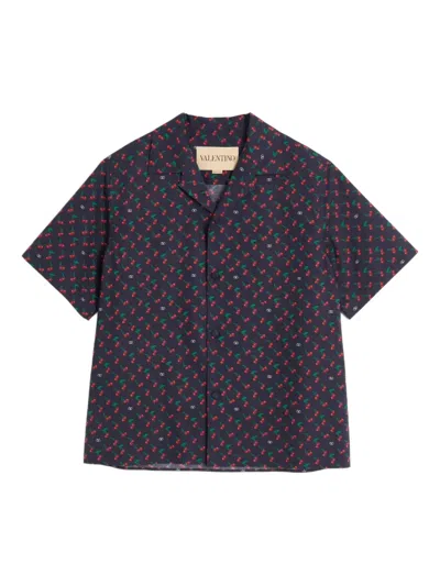 Valentino Cherryfic Print Bowling Shirt In Blue