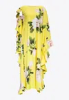 Valentino Floral Print Ruffled Midi Silk Dress In Yellow