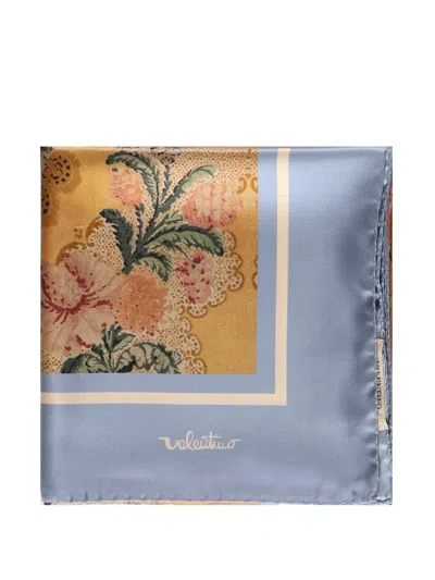 Valentino Shawls Square Scarf Floral Print Lightweight In Blue