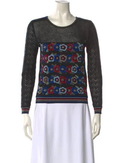 Pre-owned Valentino Floral Print Scoop Neck Sweater In Black