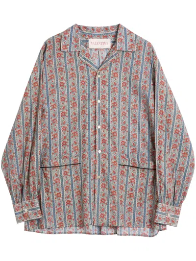 Valentino Floral-print Shirt In Beige/blue/red