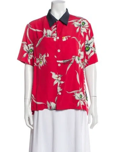 Pre-owned Valentino Floral Print Short Sleeve Button-up Top In Pink