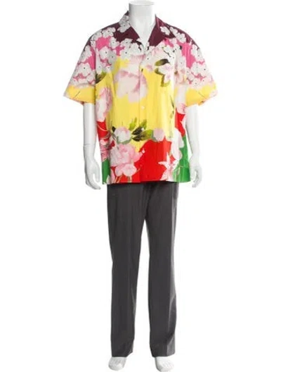 Pre-owned Valentino Floral Print Short Sleeve Shirt In Yellow