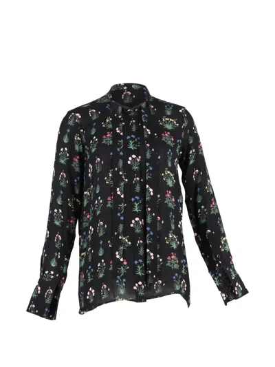 Pre-owned Valentino Floral-print Silk Blouse In Black