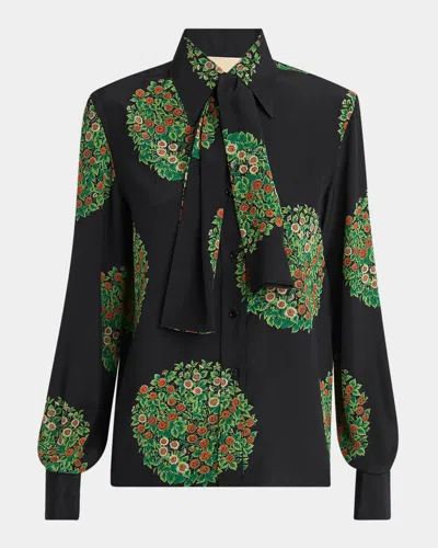 Valentino Floral-print Silk Crepe De Chine Shirt