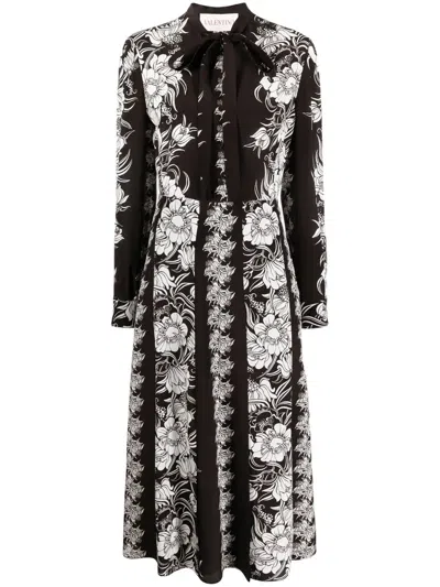 Valentino Floral-print Silk Maxi Dress In Brown