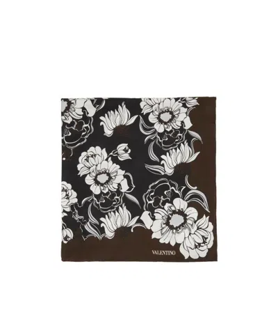Valentino Floral-print Silk Scarf In Brown