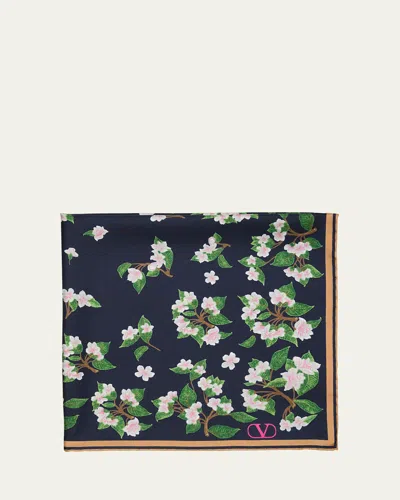 Valentino Floral-print Silk Scarf In Navy Grigiorosa