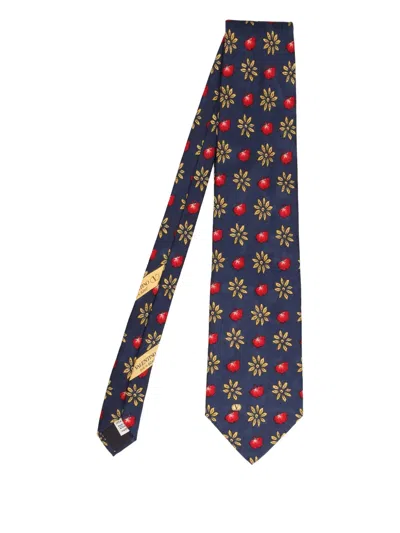 Pre-owned Valentino Garavani Floral-print Silk Tie In Blue