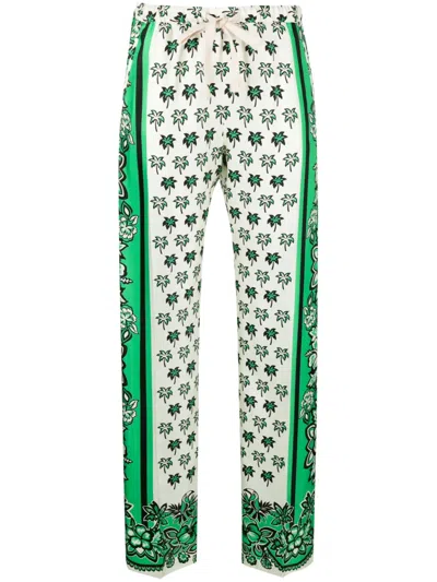 Valentino Seidenhose Mit Blumen-print In Green