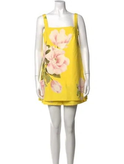 Pre-owned Valentino Floral Print Square Neckline Romper In Yellow