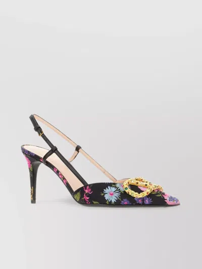 VALENTINO GARAVANI FLORAL PRINT STILETTO HEELS WITH GOLD EMBELLISHMENT