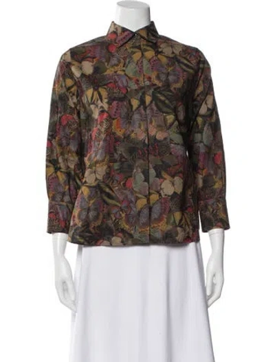 Pre-owned Valentino Floral Print Three-quarter Sleeve Blouse In Brown