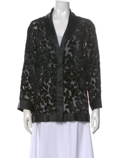 Pre-owned Valentino Floral Print Three-quarter Sleeve Top In Black