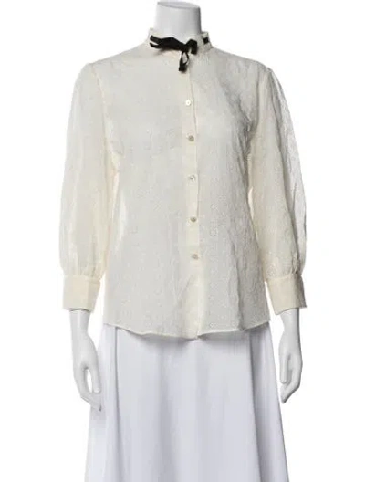 Pre-owned Valentino Floral Print Tie Neck Blouse In Neutrals