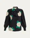 Valentino Floral Print Tie-neck Silk Blouse In Multi