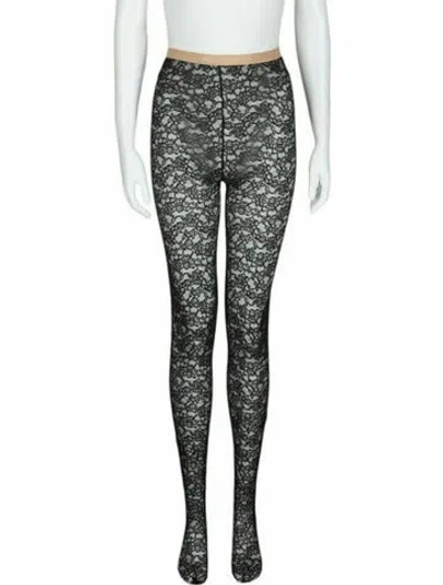 Pre-owned Valentino Floral Print Tights W/ Tags In Black