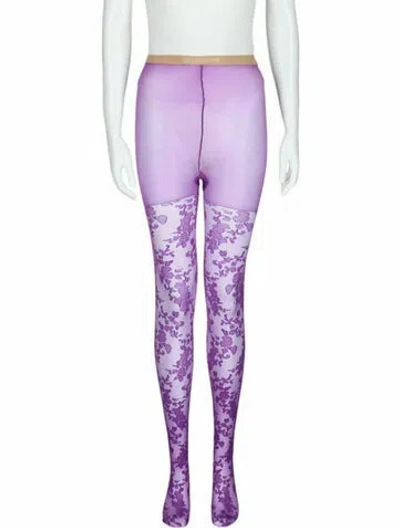 Pre-owned Valentino Floral Print Tights W/ Tags In Purple