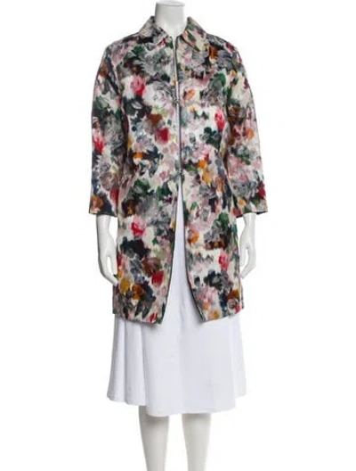 Pre-owned Valentino Floral Print Trench Coat In Neutral