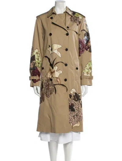Pre-owned Valentino Floral Print Trench Coat In Neutral
