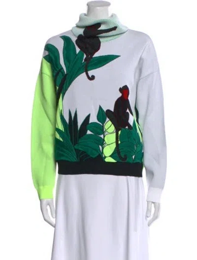Pre-owned Valentino Floral Print Turtleneck Sweatshirt In Green