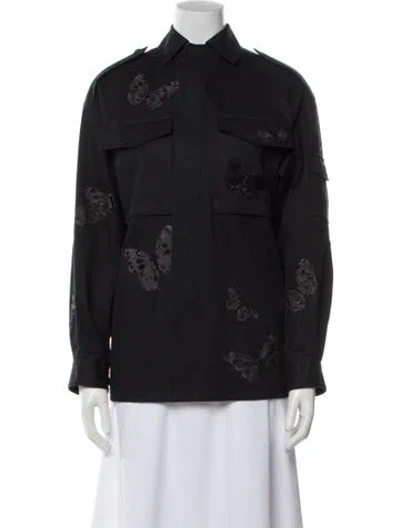 Pre-owned Valentino Floral Print Utility Jacket In Black