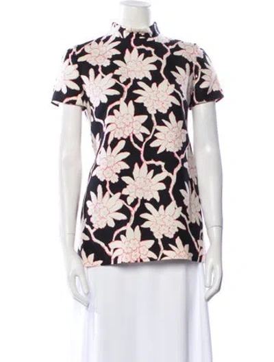 Pre-owned Valentino Floral Print Virgin Wool Blouse In Black