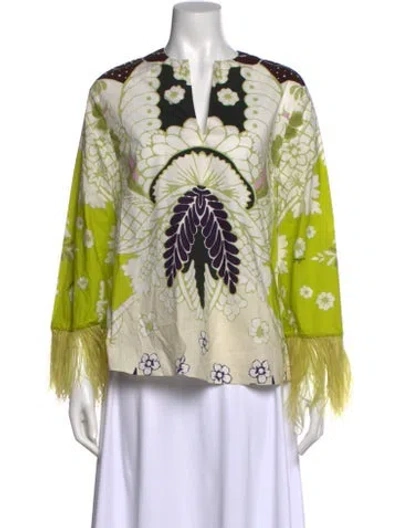 Pre-owned Valentino Floral Print V-neck Blouse In Green