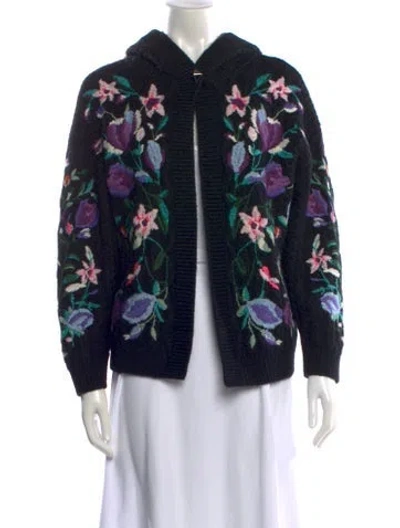 Pre-owned Valentino Floral Print V-neck Sweater In Black