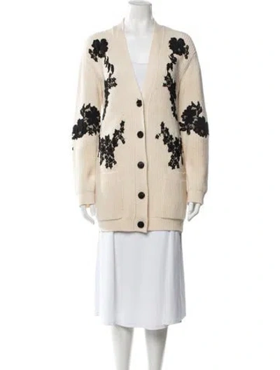 Pre-owned Valentino Floral Print V-neck Sweater In Neutral