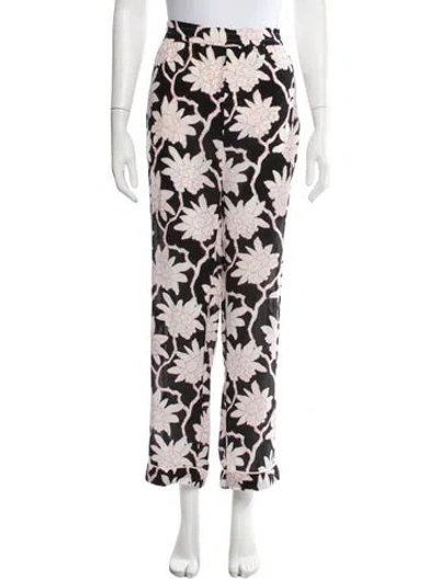 Pre-owned Valentino Floral Print Wide Leg Pants In Black