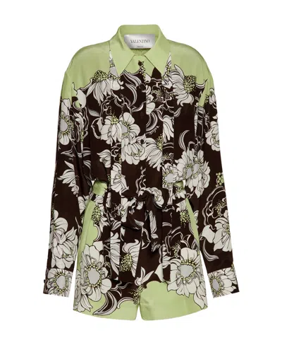 Valentino Floral Printed Jumpsuit In Green