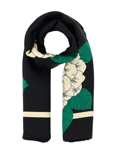 Valentino Garavani Floral Print Silk Foulard Rectangular Shape In Black