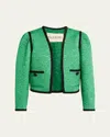 Valentino Womens Pure Green Floral Crop Wool And Silk Jacket