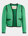 Valentino Womens Pure Green Floral Crop Wool And Silk Jacket