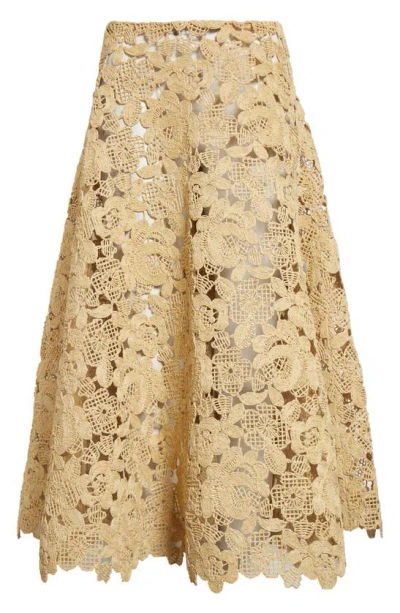 Valentino Floral Embroidered Midi Skirt In Rafia