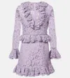 Valentino Floral Ruffled Sheer Silk Lace Minidress In Purple