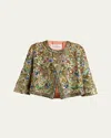 Valentino Sequin Embroidered Floral Cropped Jacket