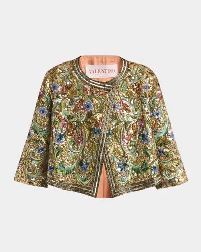 VALENTINO FLORAL SEQUIN CAPLET JACKET