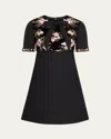 Valentino Floral Sequined Bow-neck Mini Dress In Black Multi